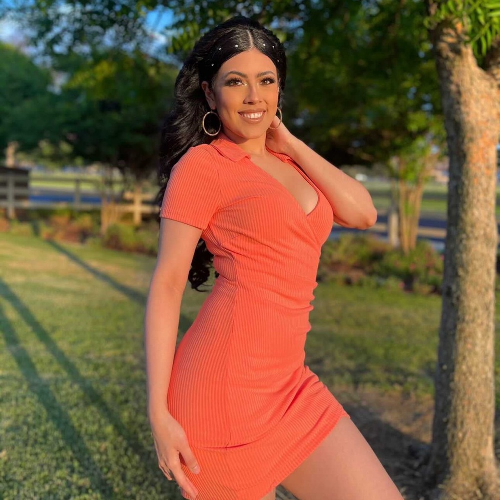 Orange Ribbed Wrap Dress - Picture 6 of 12